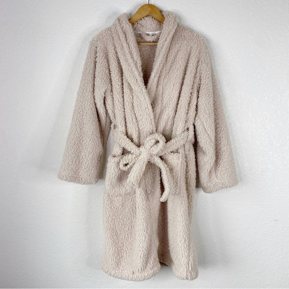 Pottery Barn Beige Tan Teddy Bear Faux Fur Robe - Picture 1 of 6